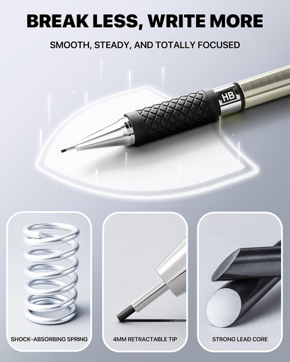 Four Candies Metal Mechanical Pencil Set - 6PCS 0.7mm Art Mechanical Pencils & 360PCS HB Lead Refills & 3PCS Erasers & 9PCS Eraser Refills, Drawing Mechanical Pencils for Writing, Sketching/With Case