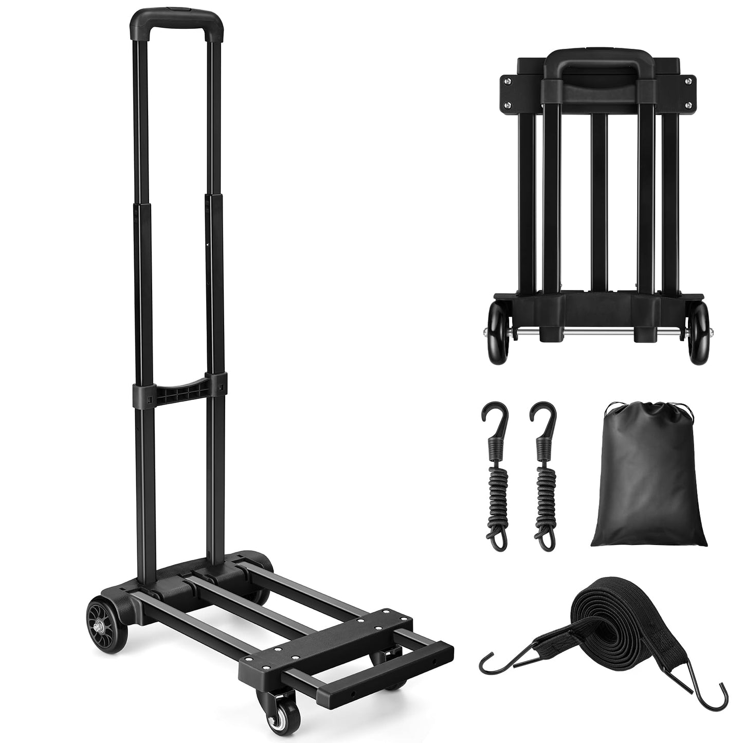 KEDSUM Folding Hand Truck with 4 Wheels, Lightweight Dolly Cart with Wheels Foldable, Expandable Baseplate Utility Luggage Cart Compact for Travel, Moving and Office Use, Easy to Store