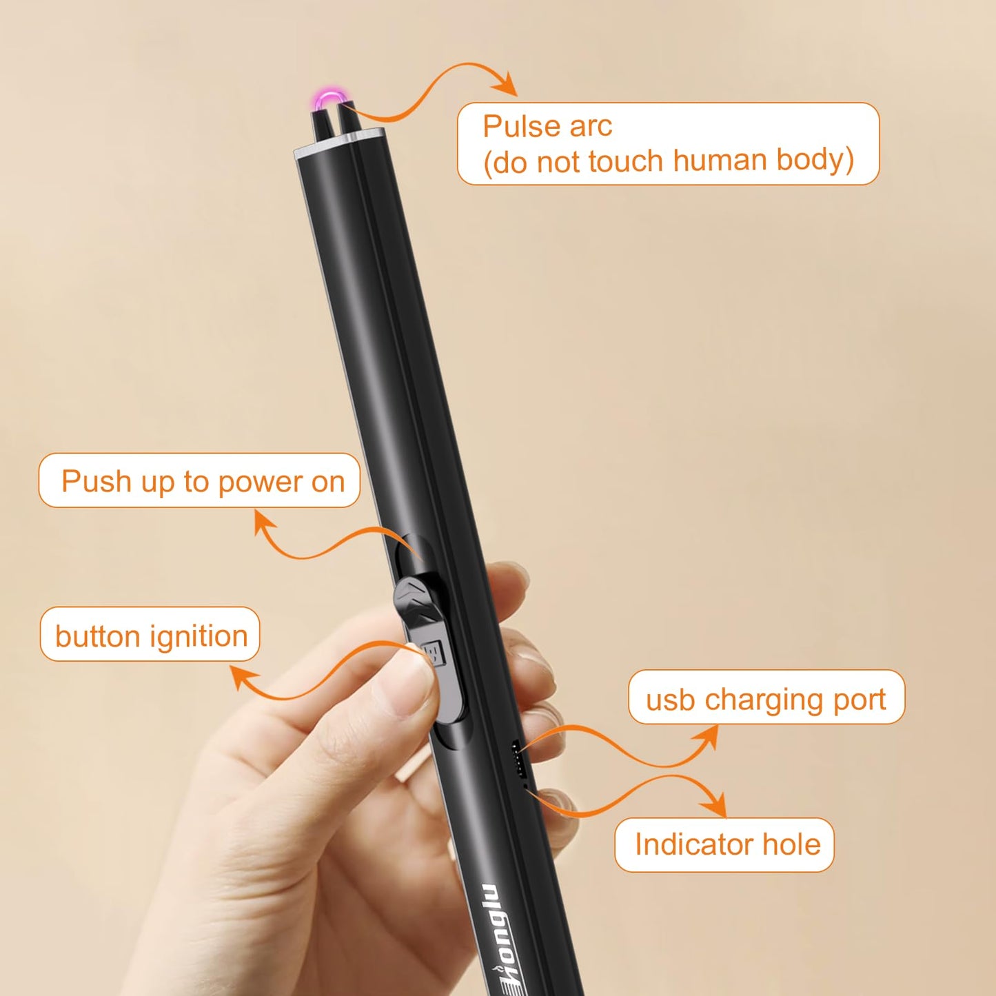 honglu Lighter Electric Lighter, Candle lighters, USB Plasma Long Arc Lighters Rechargeable Safety Lock for Cooking BBQs Fireworks No Butane Fuel - Black