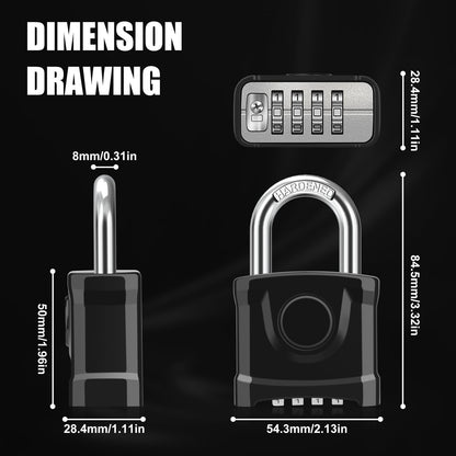 Diyife Heavy Duty Combination Padlock, Large Outdoor Padlock [One-Key Unlocking] High Security Weatherproof, Hidden Password & Anti-Error Design Suitable for Garage, Gate, Garden, Fence, Black