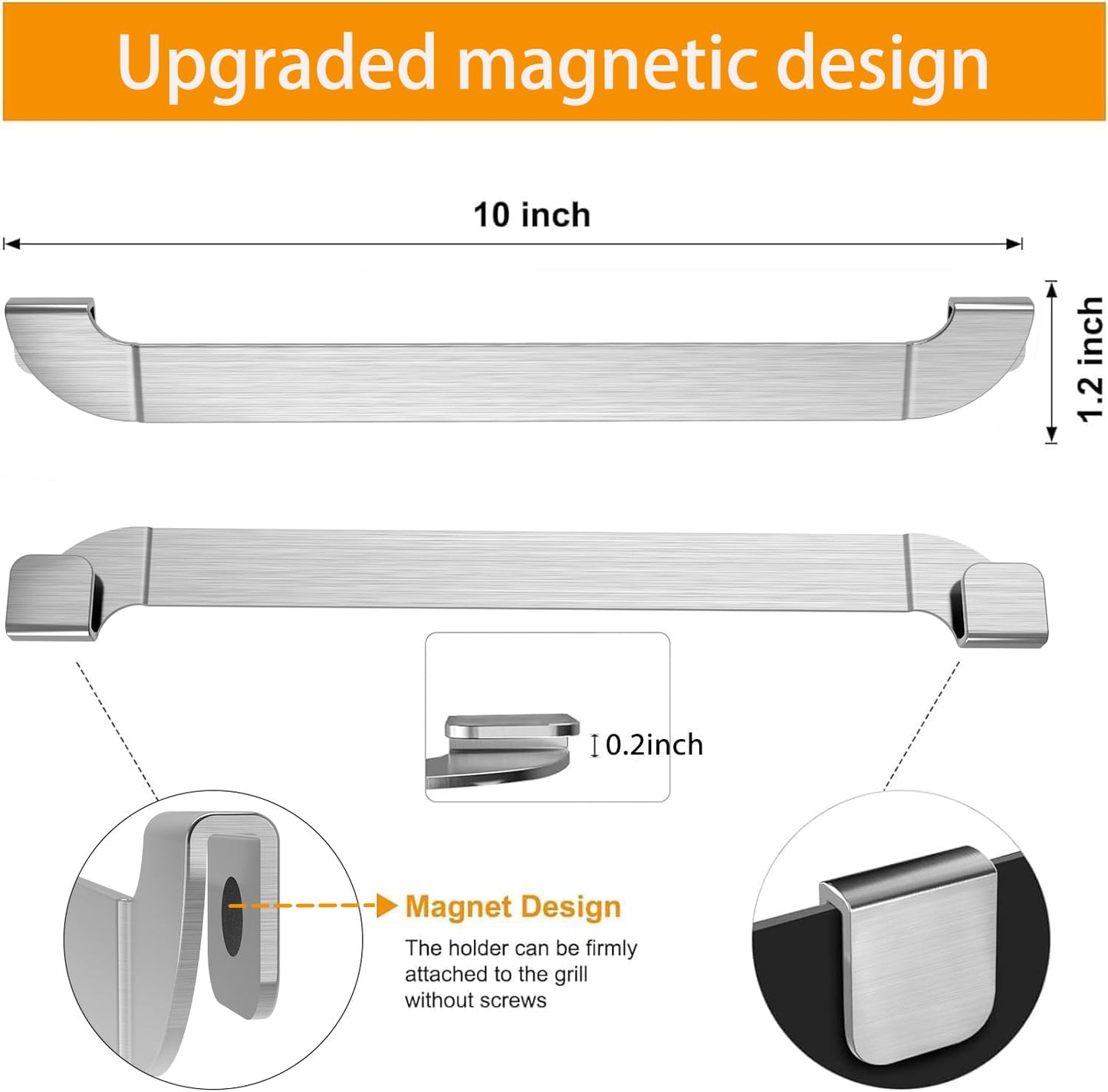 10 Inch Griddle Spatula Holder Magnetic Design, Stainless Steel Grill Barbecue Tool Rack, Griddle Accessories for Blackstone Flat Top Griddle and Other Grill Griddles (2 Pcs)