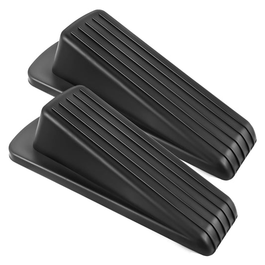 JZWBLILY Door Stoppers for Bottom of Door on Floor, Premium Rubber Door Stopper Wedge, Floor Sturdy Stackable Door Stops for Carpet Heavy Duty Door, Door Gaps (Black, 2 Pack)