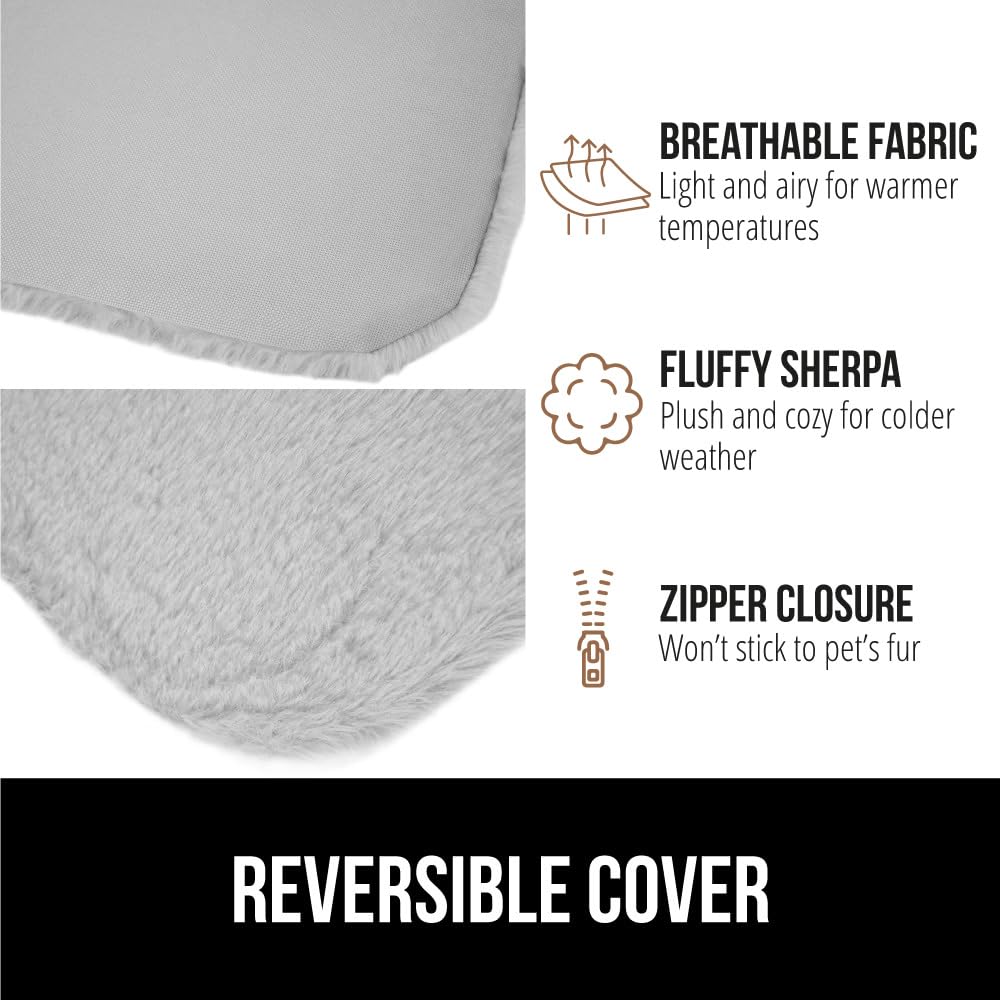 GORILLA GRIP Cat Window Perch, Foldable Cat Window Hammock Bed with 6 Large Suction Cups, Cordless Indoor Wall Shelves, Strong Metal Frame Holds 40lbs, Reversible Washable Sherpa Cover, Large Gray