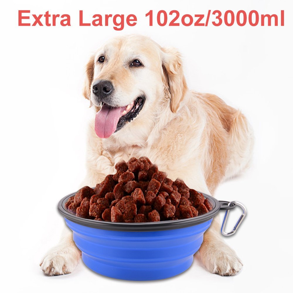 Extra Large Collapsible Dog Bowl, 3L XL Travel Dog Bowl, Foldable Travel Water Dish, 102oz X-Large Portable Collapsable Traveling Bowls with Carabiner for Dogs Walking, Hiking (Red)