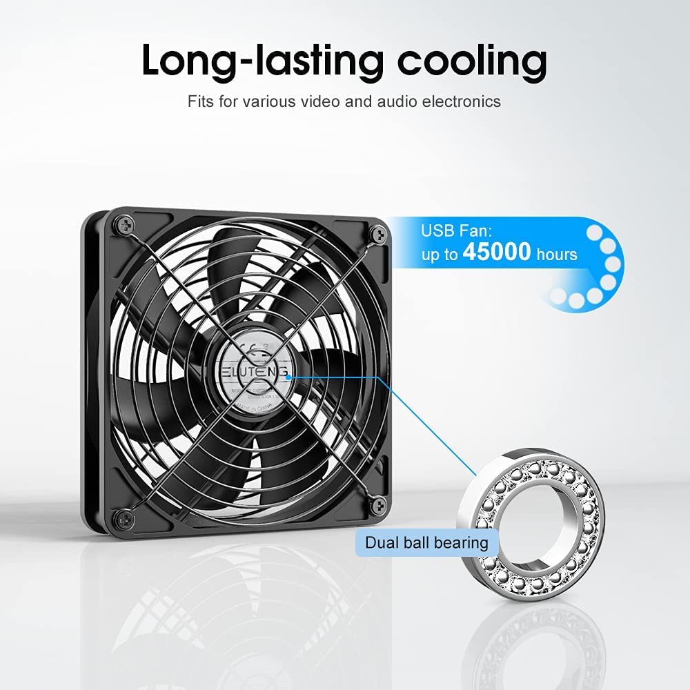 ELUTENG 120mm Fan With 3 Speed 5V USB Powered Case Fan 1500PRM Gaming PC Portable Cooling Suitable for Tablet TV Receiver Router DVR Play Station Xbox Computer and More