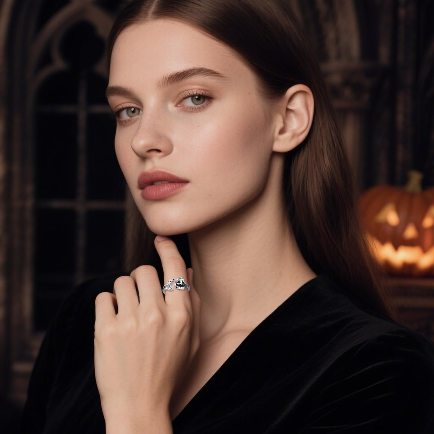 Halloween Pumpkin Jack Adjustable Ring Sterling Silver Halloween Jewelry Skull Wrap Finger Ring for Women