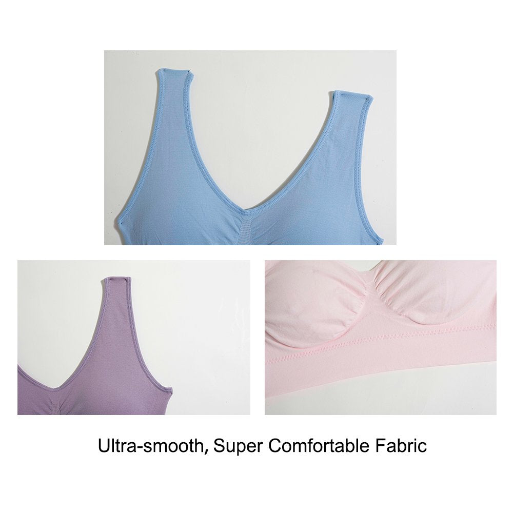 Lemef 3-Pack Seamless Sports Bra Wirefree Yoga Bra with Removable Pads for Women
