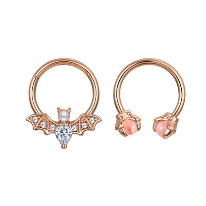 EVISPOL 2Pcs 16G Septum Nose Rings for Women Men, Stainless Steel Halloween Bat Septum Jewelry Dragon Claw Horseshoe CZ Septum Clicker Cartilage Daith Tragus Helix Ear Piercing Jewelry-Rose Gold Bat-Dragon Claw