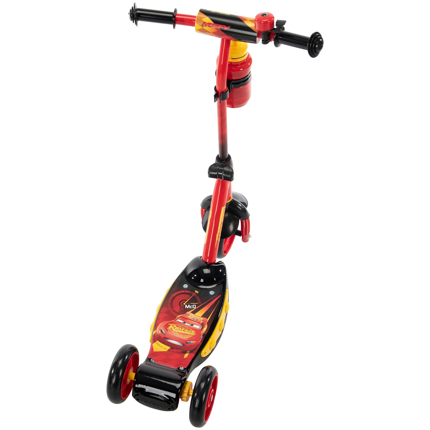 Huffy Disney Pixar Cars Preschool Scooter with Lights, Bell, and Water Bottle, Superhero Red
