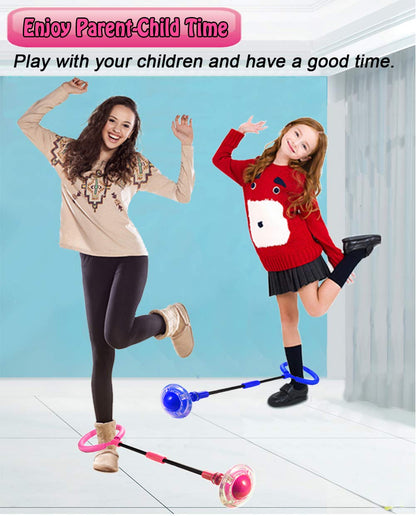 ILNCLUY Foldable Ankle Skip Ball Flashing Jumping Ring Colorful Sports Swing Ball, Fitness Fat Burning Jump Rope Game for Boy and Girl (Pink)