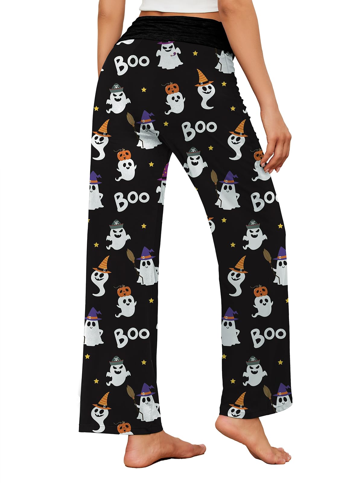 Gracyoga Halloween Pajama Pants Women Casual Comfy Wide Leg Yoga Pants Stretch Floral Print Lounge Palazzo Pants XL