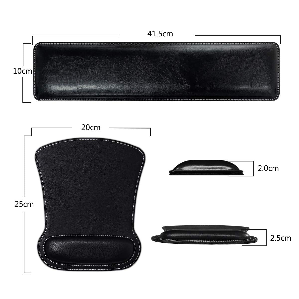 Cacoy Ergonomic PU Leather Keyboard Wrist Rest and Mouse Pad Wrist Support Set Memory Form-Filled and Non-Slip Base Easy-Typing and Pain Relief Wrist Rest for Office Computer Laptop (Black)