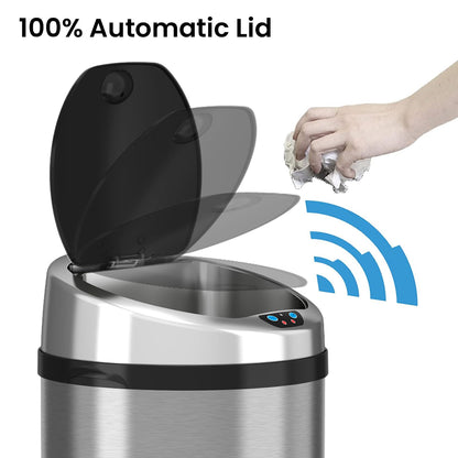 iTouchless 8 Gallon Touchless Sensor Kitchen Trash Can with Odor Control System, Stainless Steel, Round Garbage Bin for Home or Office