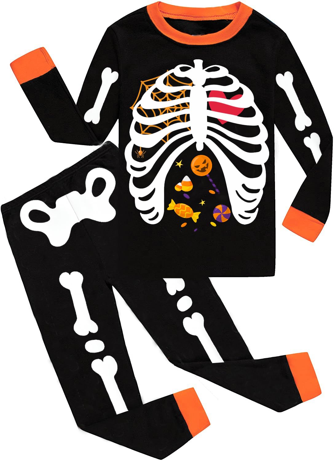 Kids Pajamas for Boys Skeleton Glow-in-The-Dark Cotton Sleepwear Toddler Pumpkin Clothes Halloween Outfit Size 10