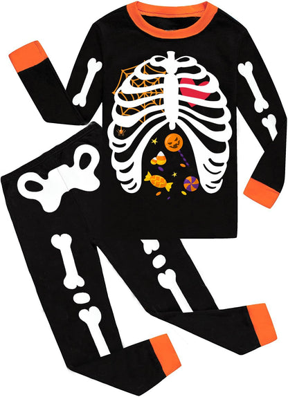 Kids Pajamas for Boys Skeleton Glow-in-The-Dark Cotton Sleepwear Toddler Pumpkin Clothes Halloween Outfit Size 10