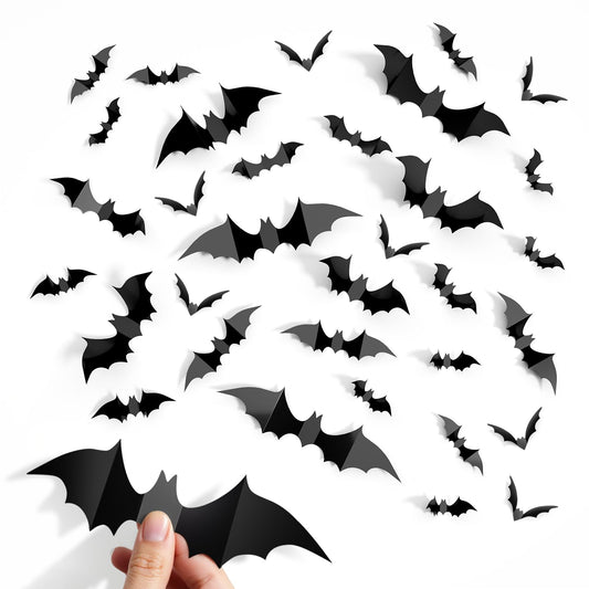 CLEANGOR 140Pcs Bats Halloween Decor, Spooky Halloween Party Supplies Stickers, 3D Bats Wall Decal, Cute Halloween Decorations Indoor for Bedroom, Bathroom, Home, Door, Window, Office