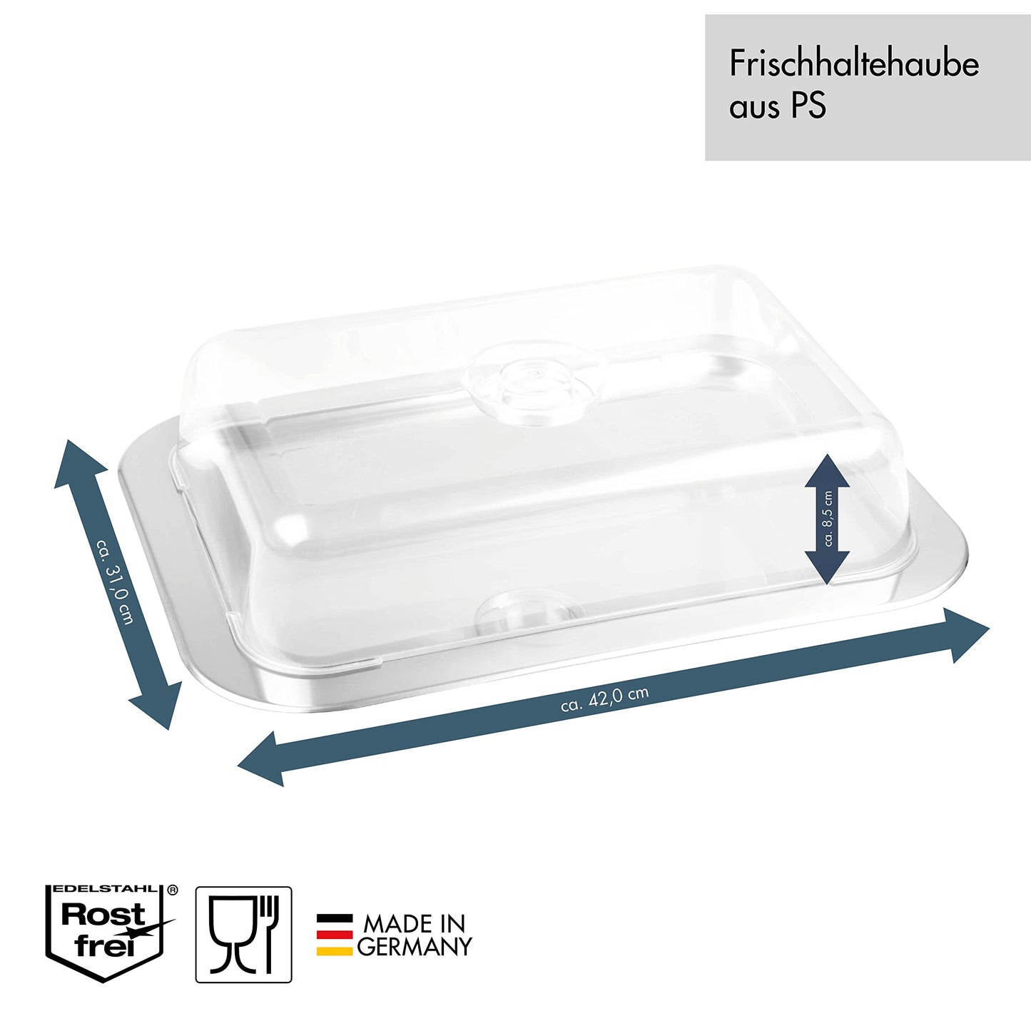 c|h|g 691AMAZ-56 Gourmet Plate with Food Storage Cover, 42 x 31 x 8.5 cm, Stainless Steel