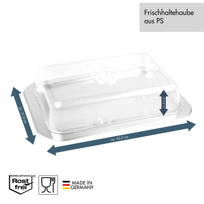 c|h|g 691AMAZ-56 Gourmet Plate with Food Storage Cover, 42 x 31 x 8.5 cm, Stainless Steel