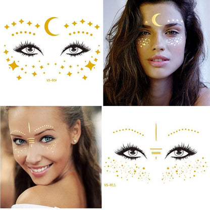 14 Sheets Face Temporary Tattoos, Rosymormor Face Stickers Gold Metallic Temporary Transfer Glitter Fake Tattoos, Freckle Stickers for Women Girls Festival Halloween Makeup Dancer Costume Parties