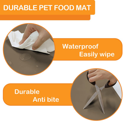 KVK Dog Water Mat 39.4×29.5in - Silicone Dog Mats for Food and Water Extra Large - Pet Food Mat for Floors Waterproof - Pet Feeding Mats Prevent Water Food Spills - Taupe
