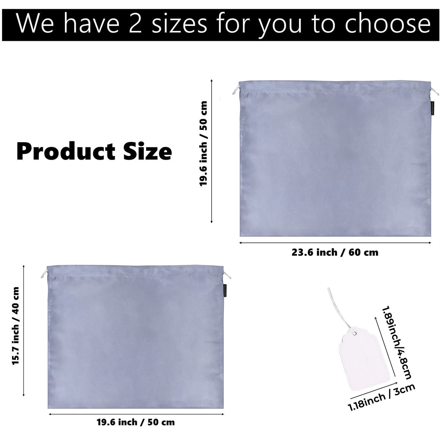2 Pack Dust Bags for Handbags Silk Dust Cover Bag for Handbags Purses Shoes, Dustproof Drawstring Bag Travel Storage Pouch (Grey)