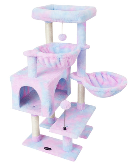 KIYUMI Cat Tree Cat Tower Condo with Sisal Scratching Post for Indoor Cats Cat Tree Cat Furniture with Hammock Perch and Kitten Ball Toys, Multi-Level Pet Activity Center Rainbow