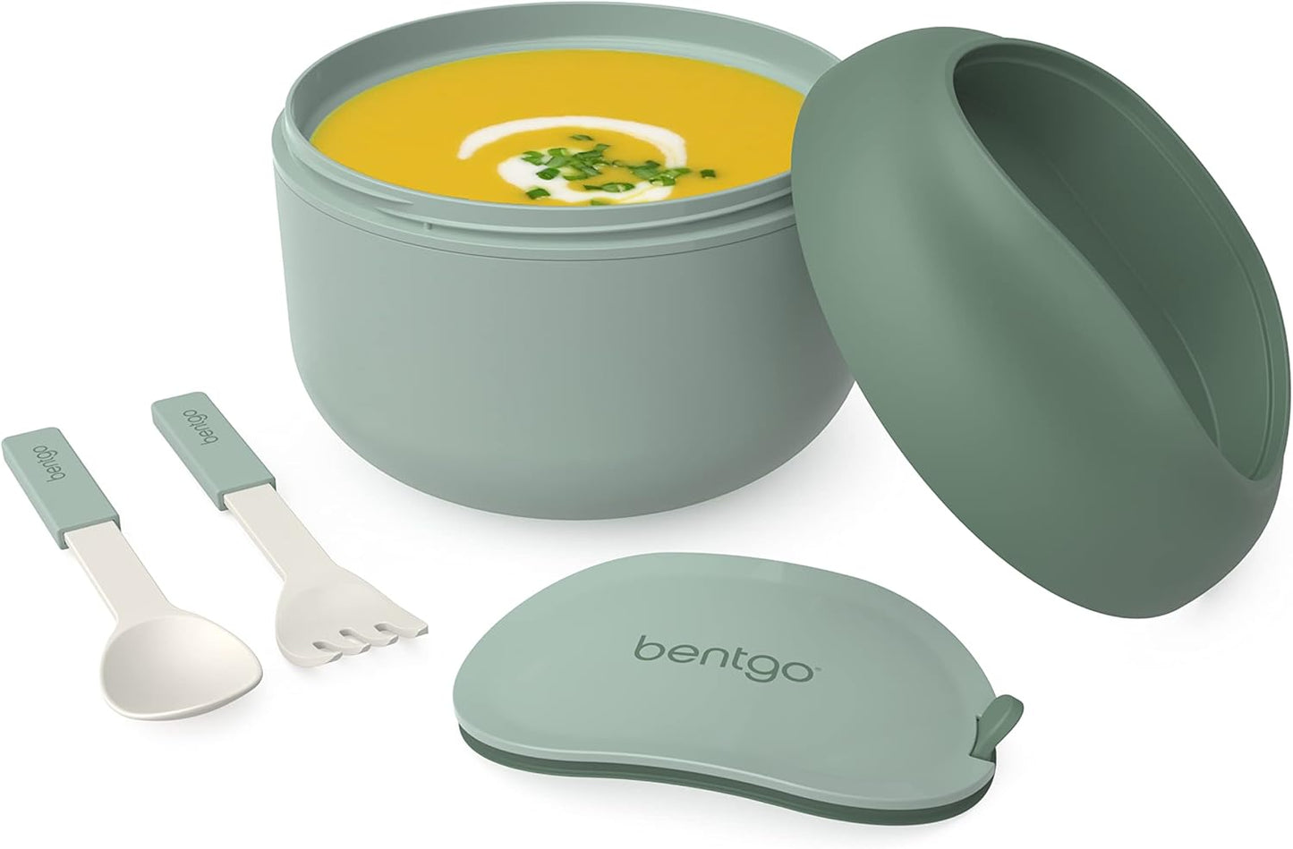 Bentgo Bowl - Insulated Leak-Resistant Bowl with Collapsible Utensils, Snack Compartment and Improved Easy-Grip Design for On-the-Go - Holds Soup, Rice, Cereal & More - BPA-Free, 21.2 oz (Khaki Green)