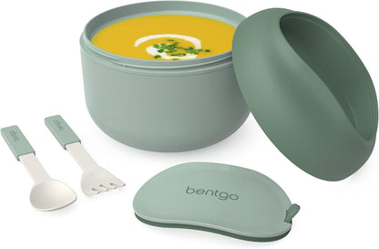 Bentgo Bowl - Insulated Leak-Resistant Bowl with Collapsible Utensils, Snack Compartment and Improved Easy-Grip Design for On-the-Go - Holds Soup, Rice, Cereal & More - BPA-Free, 21.2 oz (Khaki Green)