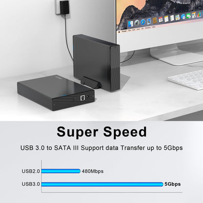 GODO USB 3.0 to 3.5 Inch Hard Drive Enclosure, Vertical External Hard Drive Docking with Stand for 3.5 inch SATA HDD SSD, Aluminum Alloy Drive Case Support Up to 18TB with UASP,Power Adapter