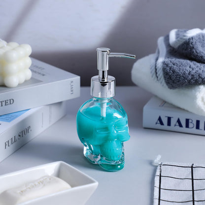 123Arts Glass Skull Soap Dispenser Lotion Bottle Soap Bottle with Pump Sliver