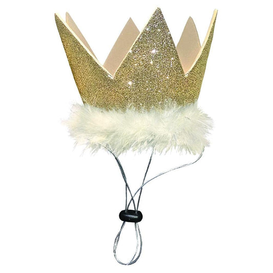 Huxley & Kent Pet Party Crown – Adjustable Glitter Crown Hat with SnugFit Straps – Party Accessory for Dogs & Cats – Gold, Large