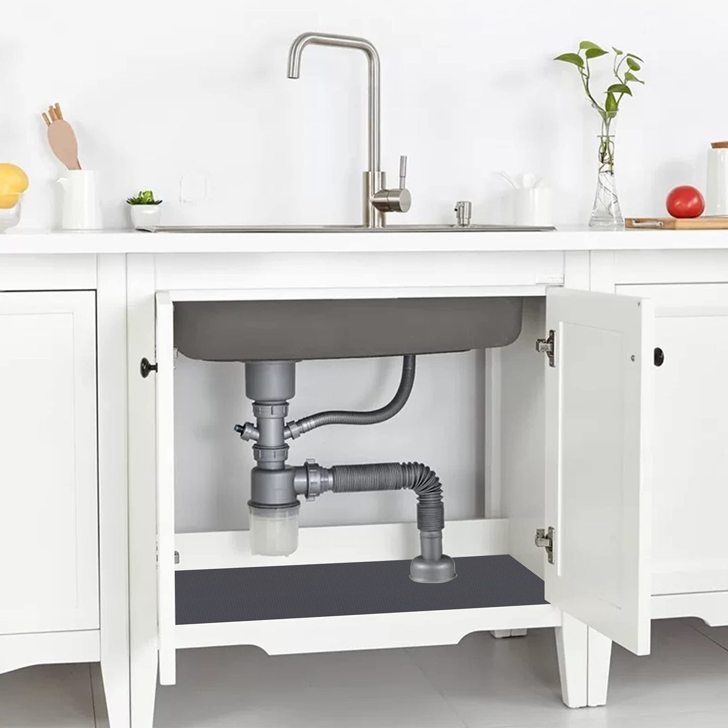 Kitchen Shelf Liner Drawer Liners, Non-Adhesive Refrigerator Liners Waterproof Fridge Mats with Strong Durable Kitchen Cabinets Mat for Drawers, Shelves, Pantry Black