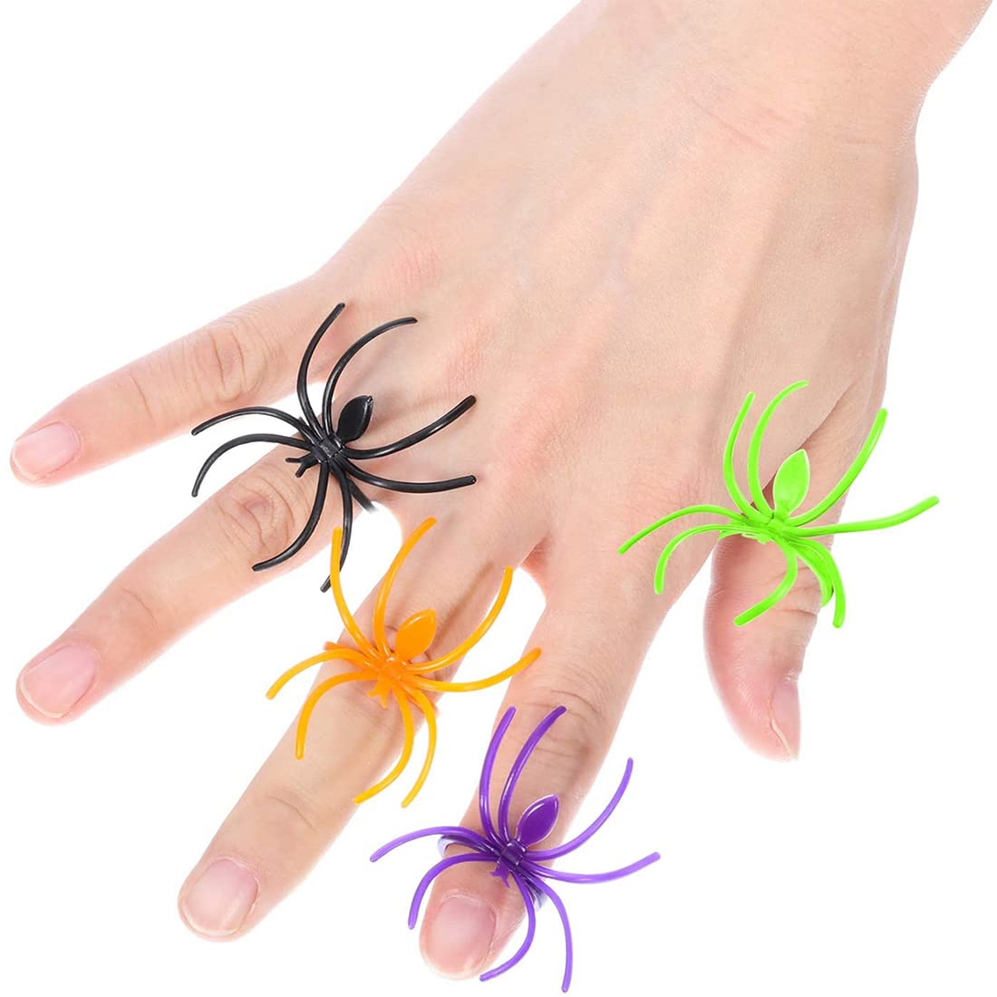 120 Pieces Spider Rings Halloween Rings Plastic Spider Cupcake Topper Bulk Costume Accessories Halloween Party Favors (Multicolor)