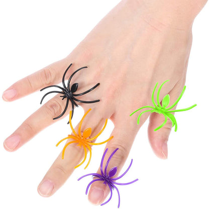 120 Pieces Spider Rings Halloween Rings Plastic Spider Cupcake Topper Bulk Costume Accessories Halloween Party Favors (Multicolor)