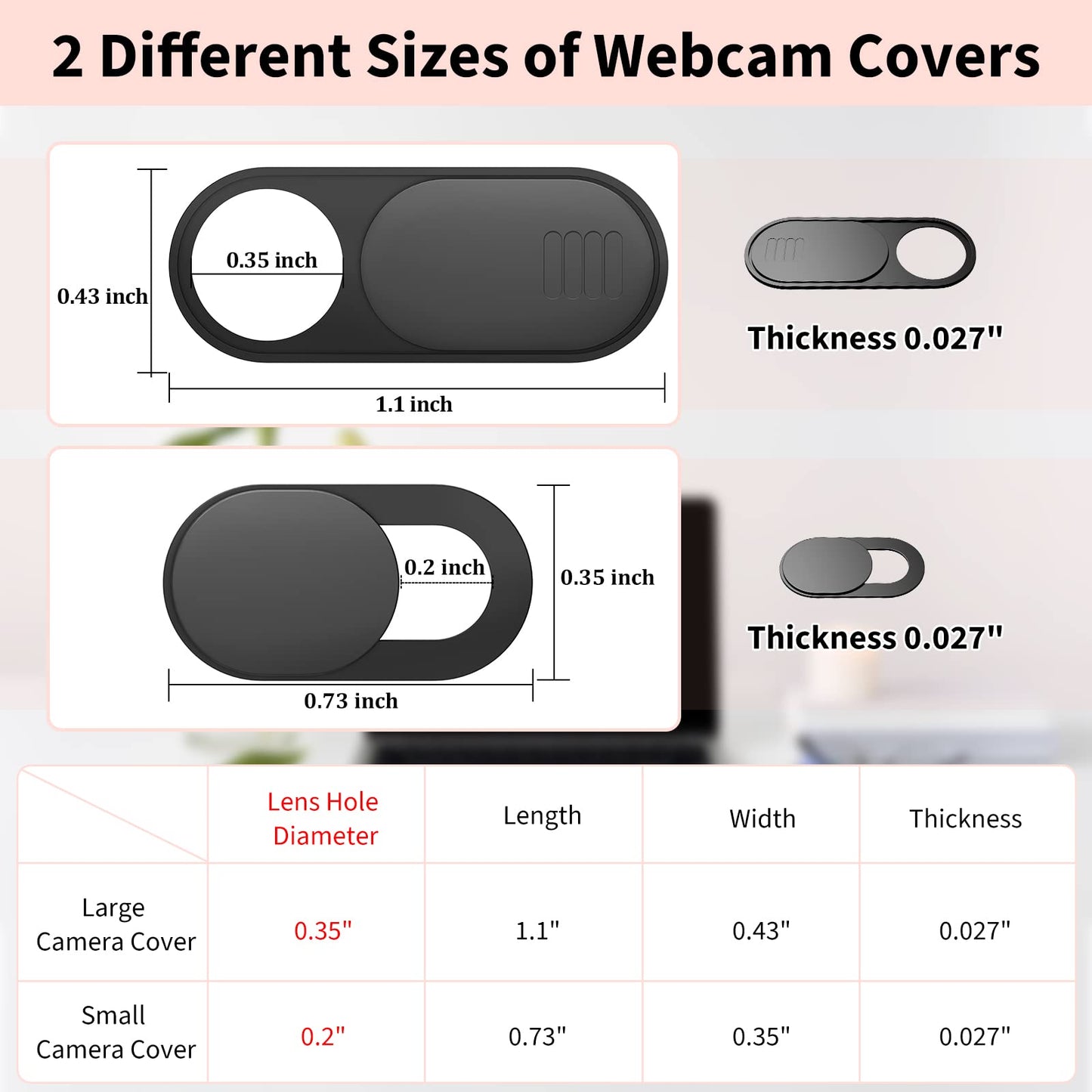 Laptop Camera Cover Slide Cute, Ultra Thin Webcam Cover for iPhone iPad MacBook Pro Computer iMac Cell Phone PC Accessories, Camera Blocker Slider, Great for Privacy (3 Small Black+3 Large Black)