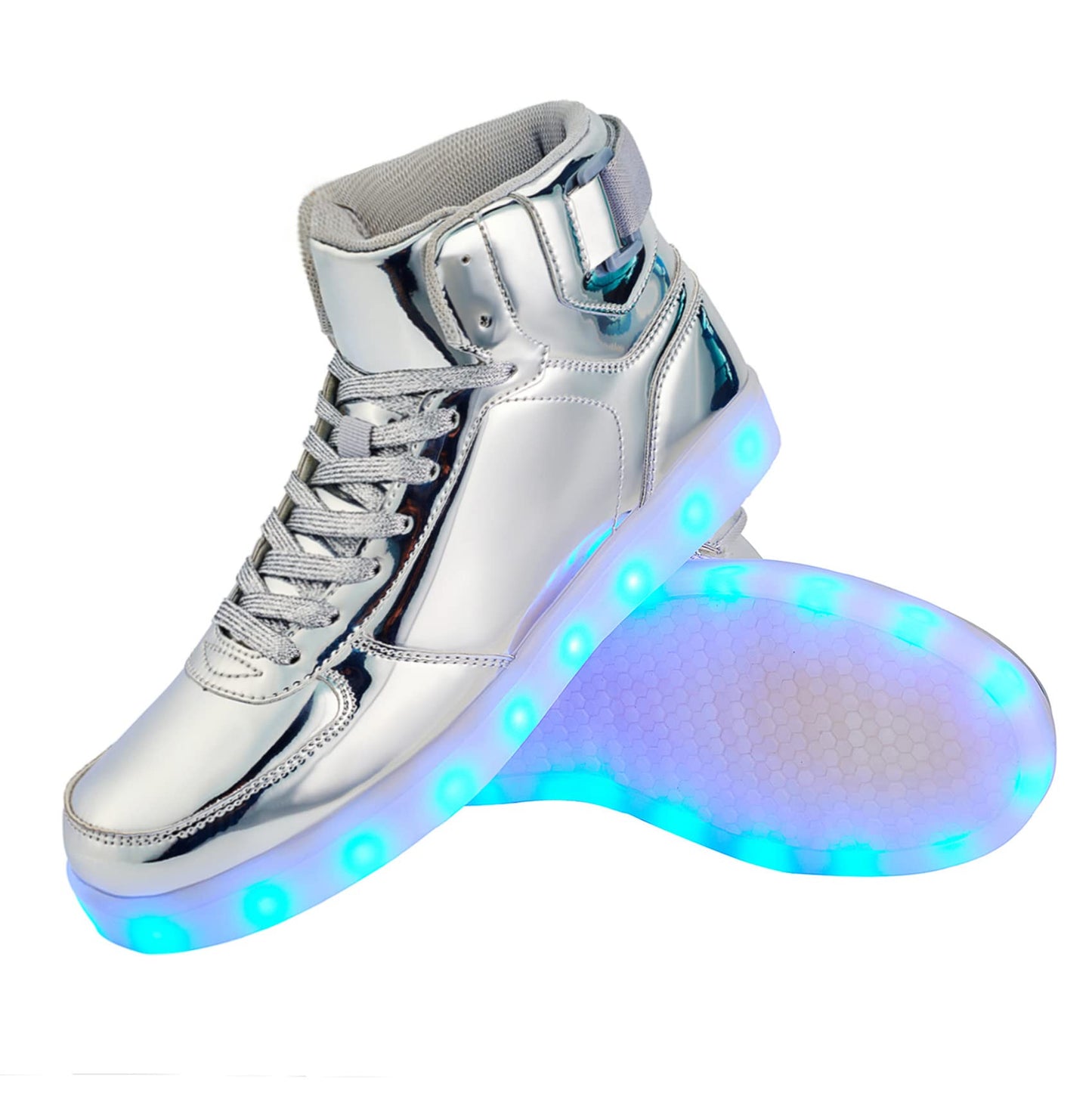 DIYJTS Kids LED Light Up Shoes, Fashion High Top LED Sneakers USB Rechargeable Glowing Luminous Shoes for Boys Girls Toddler Child Silver