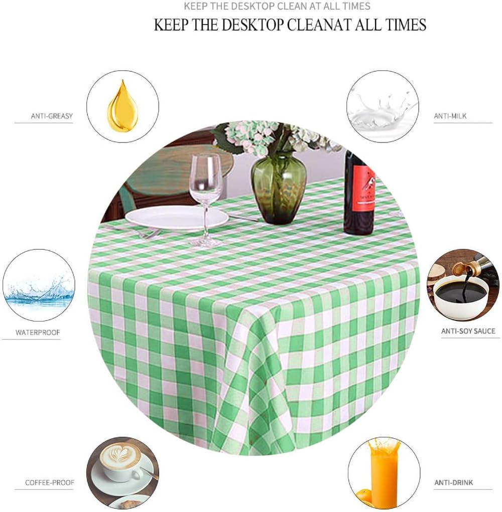 6 Packs Green Gingham CheckeGreen Table Cloth Party | 54x108 inch | Green Plastic isposable Table Cover Party | White Plastic Tablecloth | Party Table Clothes for Parties BBQ Picnic Birthday Wedding