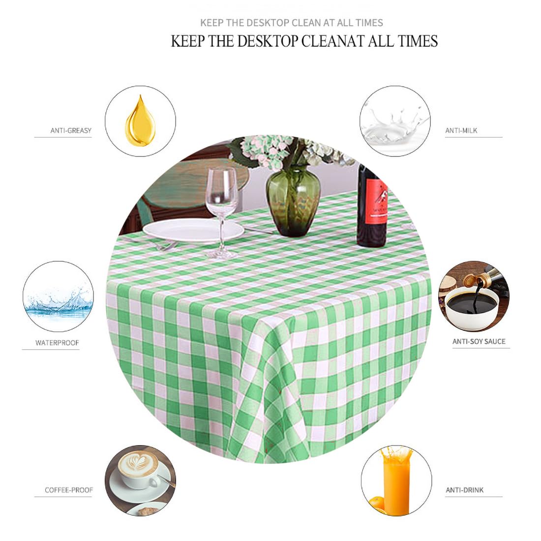 6 Packs Green Gingham CheckeGreen Table Cloth Party | 54x108 inch | Green Plastic isposable Table Cover Party | White Plastic Tablecloth | Party Table Clothes for Parties BBQ Picnic Birthday Wedding