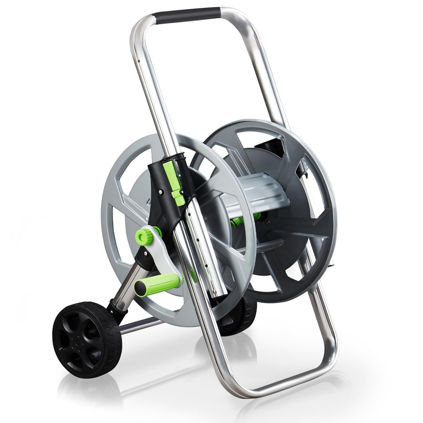 Garden Hose Reel Cart, Holds 75-150 Feet of 5/8-Inch Hose, Portable Hose Reel Cart With Wheels,Adjustable Handrail, Quick Hose Connector