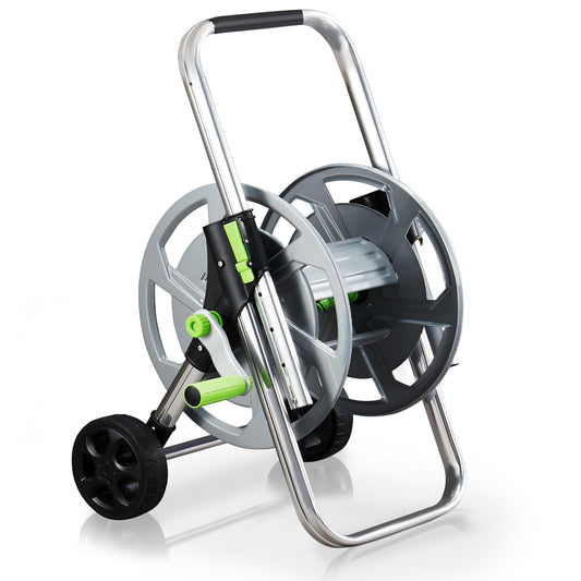 Garden Hose Reel Cart, Holds 75-150 Feet of 5/8-Inch Hose, Portable Hose Reel Cart With Wheels,Adjustable Handrail, Quick Hose Connector