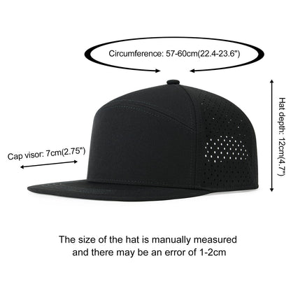 FEINION Men Flat Brim Adjustable Performance Hat Snapback Laser Perforated Baseball Cap (Black)