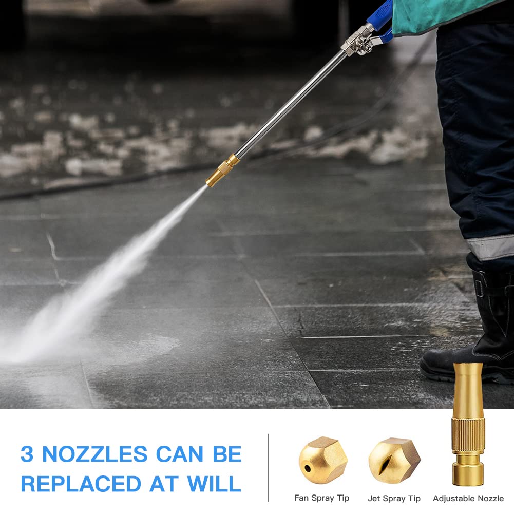 Jet Nozzle 2-in-1 High Pressure Power Washer, Watering Sprayer Cleaning Tool, Hydro Jet Nozzle Power Washer, Tool Pressure Washer Extension Wand with 3 Hose Nozzles for Garden Hose and Car Washing