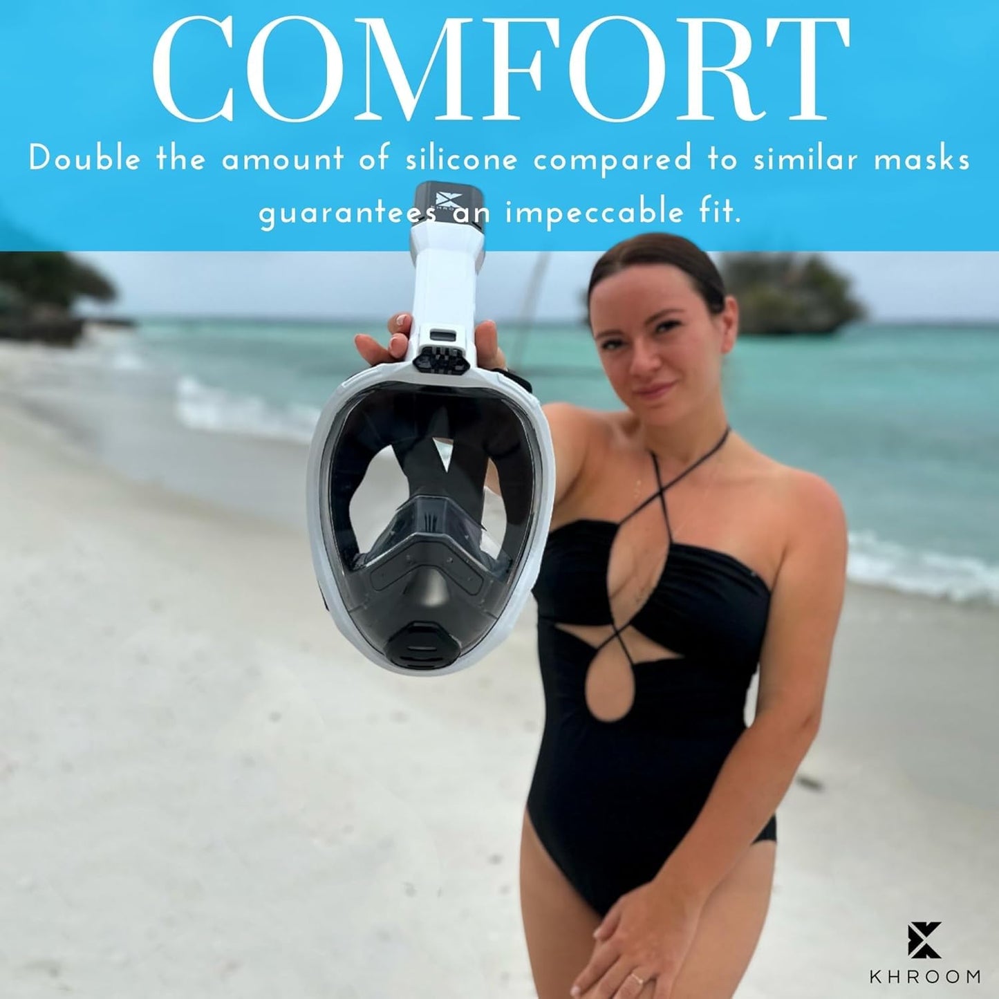 Khroom Full Face Snorkel Mask for Adults | New Valve Tech for Easy Breathing | 3X Larger Air Intake | Leak-Proof & Anti-Fog | Premium Snorkel Gear | Scuba Mask with Action Cam Mount (L/XL, Black)