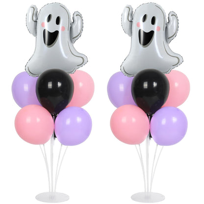 Halloween Ghost Party Balloons Stand Kit 2 Sets with 2 White Ghost Foil Balloons Pink Black and Purple Balloon Centerpiece for Tables for Trick or Treat Baby Shower Horror Birthday Party Decorations