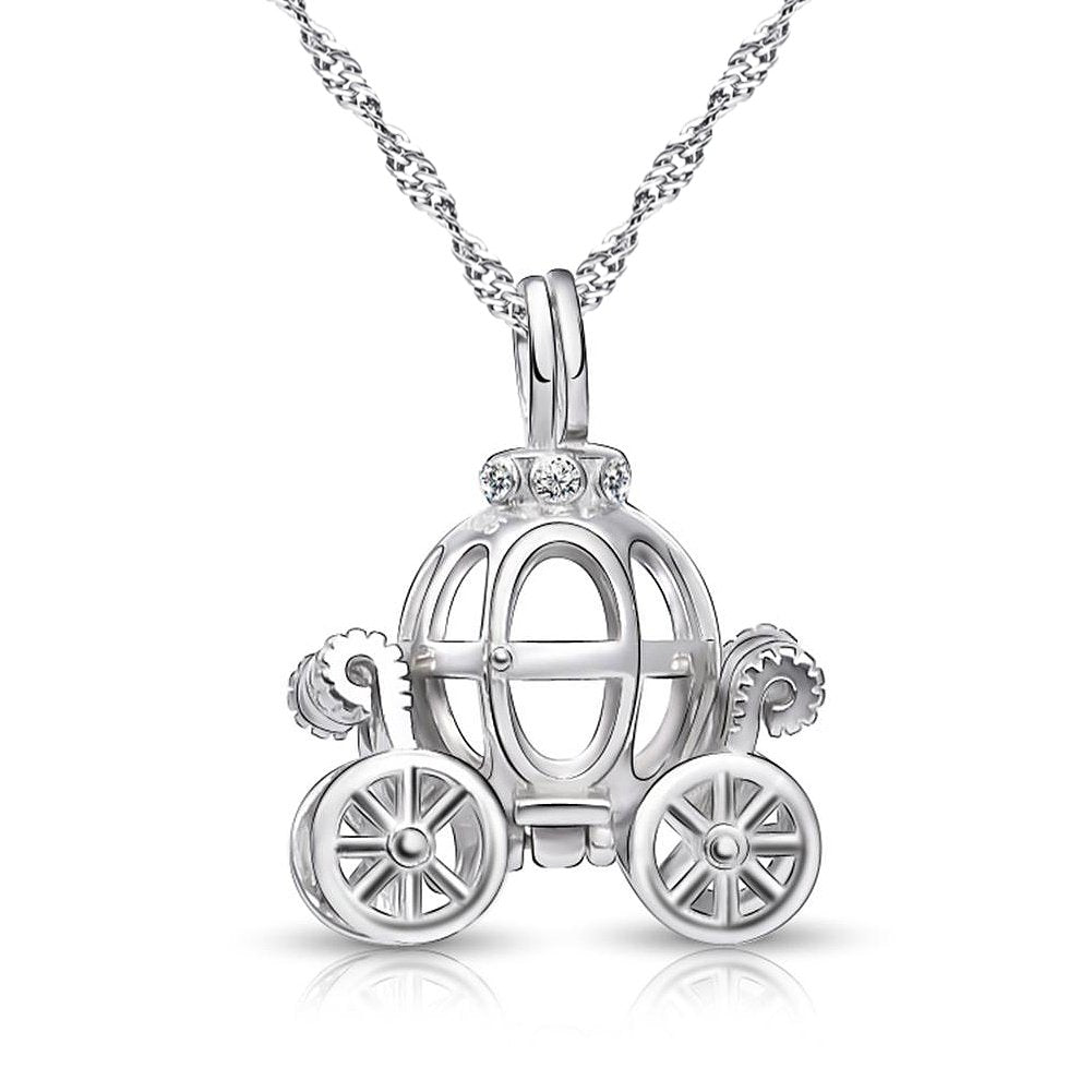 DAOCHONG 925 Sterling Silver Pumpkin Carriage Pendant Necklace,18"
