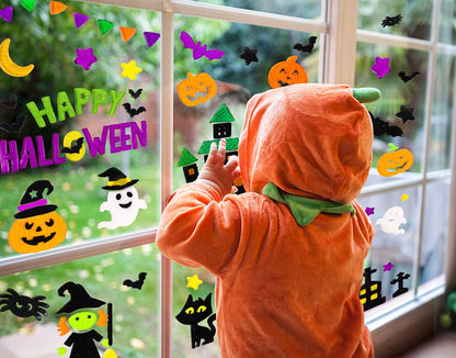 JOICEE 6pcs Halloween Gel Window Clings - Pumpkins Witch Bats Spider Window Decors