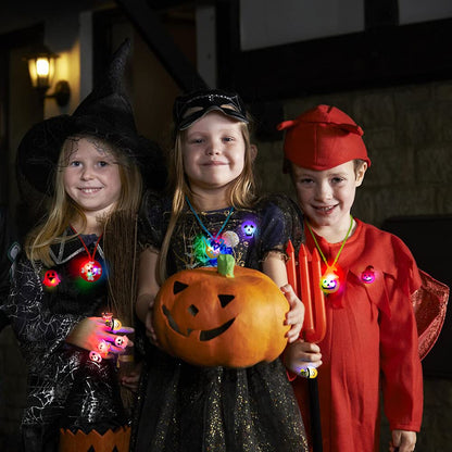 Halloween Party Favors for Kids, 68 PCS LED Flash Rings Light Up Necklaces & Brooches for Party Decorations, Glow in the Dark Halloween Party Supplies Non Candy Halloween Treats Goodie Bag Fillers