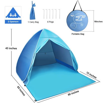 FBSPORT Beach Tent, UPF 50+ Easy Pop Up Beach Shade Beach Tent, Sun Shelter Instant Portable Beach Tent Umbrella Baby Canopy Cabana with Carry Bag, Sky Blue
