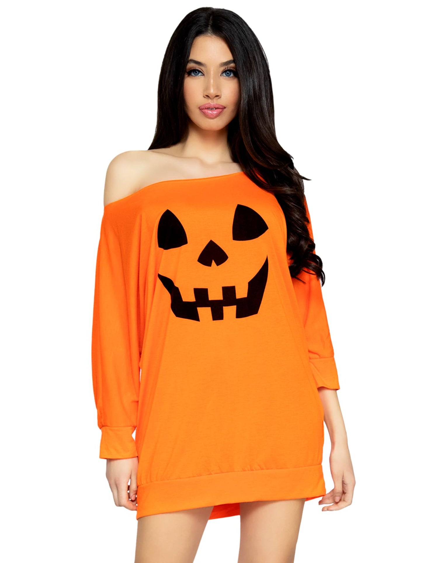 Leg Avenue Women's Casual Jersey Halloween Shirt Dress, Orange Pumpkin, X-Large