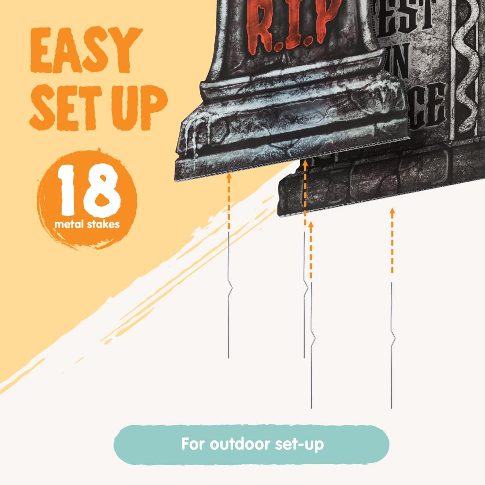 JOYIN 16" 9 Pcs Halloween Tombstones Decorations Outdoor, Graveyard Yard Lawn Plastic Headstones with 18 Metal Stakes for Halloween Cemetery, Indoor Decorations, Prop, Party Decor Supplies